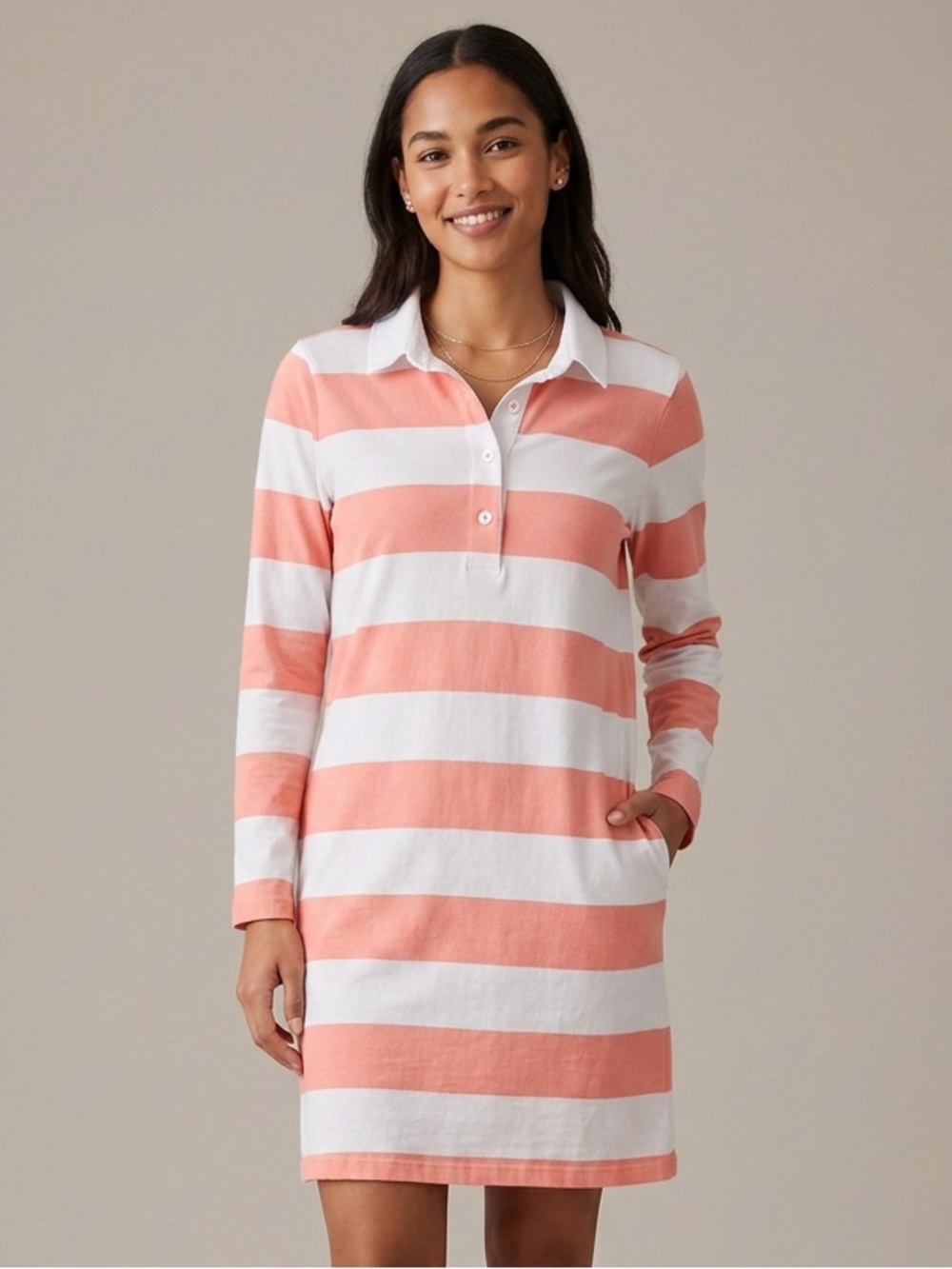 100% Cotton Rugby Polo Shirt Dress Striped Preppy Collegiate Casual Comfy Fall